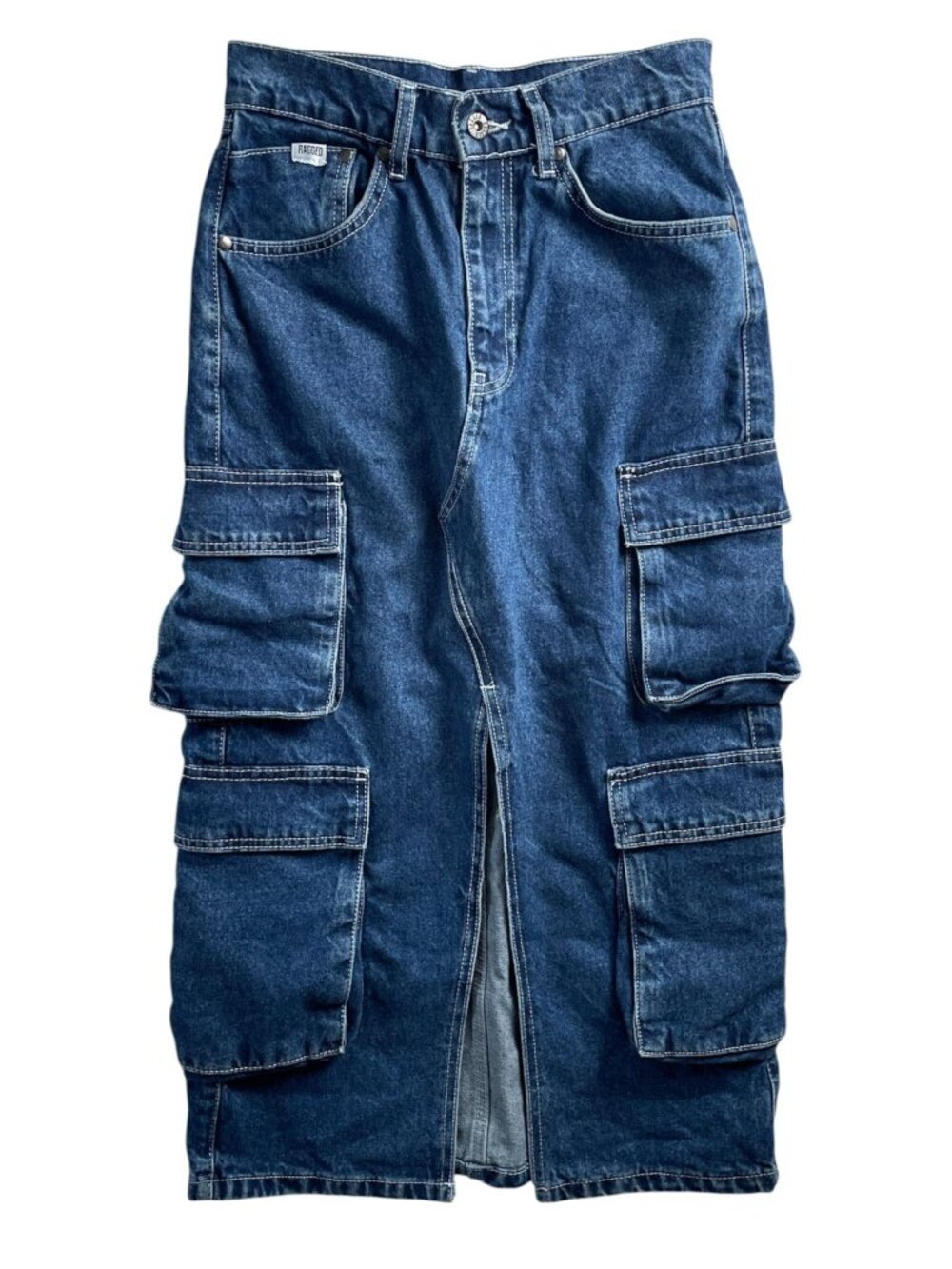 The Ragged Priest Combat Soda Skirt Cargo Blue Demin SZ 26 Y2K Grunge Babe